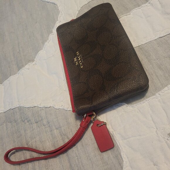 Coach Brown and Red Wristlet Clutch - Picture 1 of 2